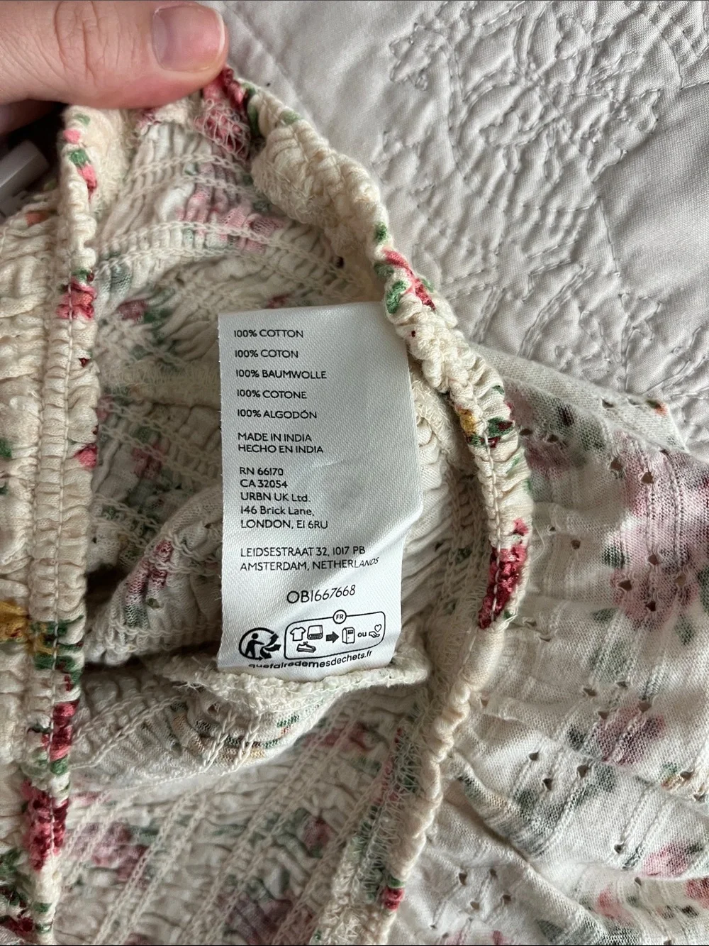 Free People Favorite Girl Smocked Floral Crop Top Cream Ruffle Shabby Chic M